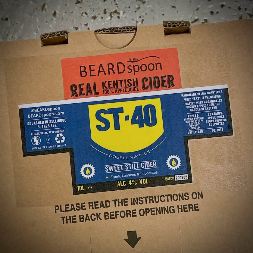 Beardspoon's special anniversary cider in a BIB