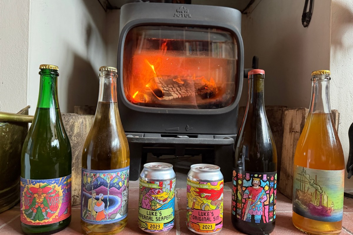 A selection of Luke's Cider in front of the stove